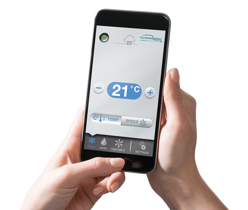 MagIQtouch app on a mobile phone displaying temperature